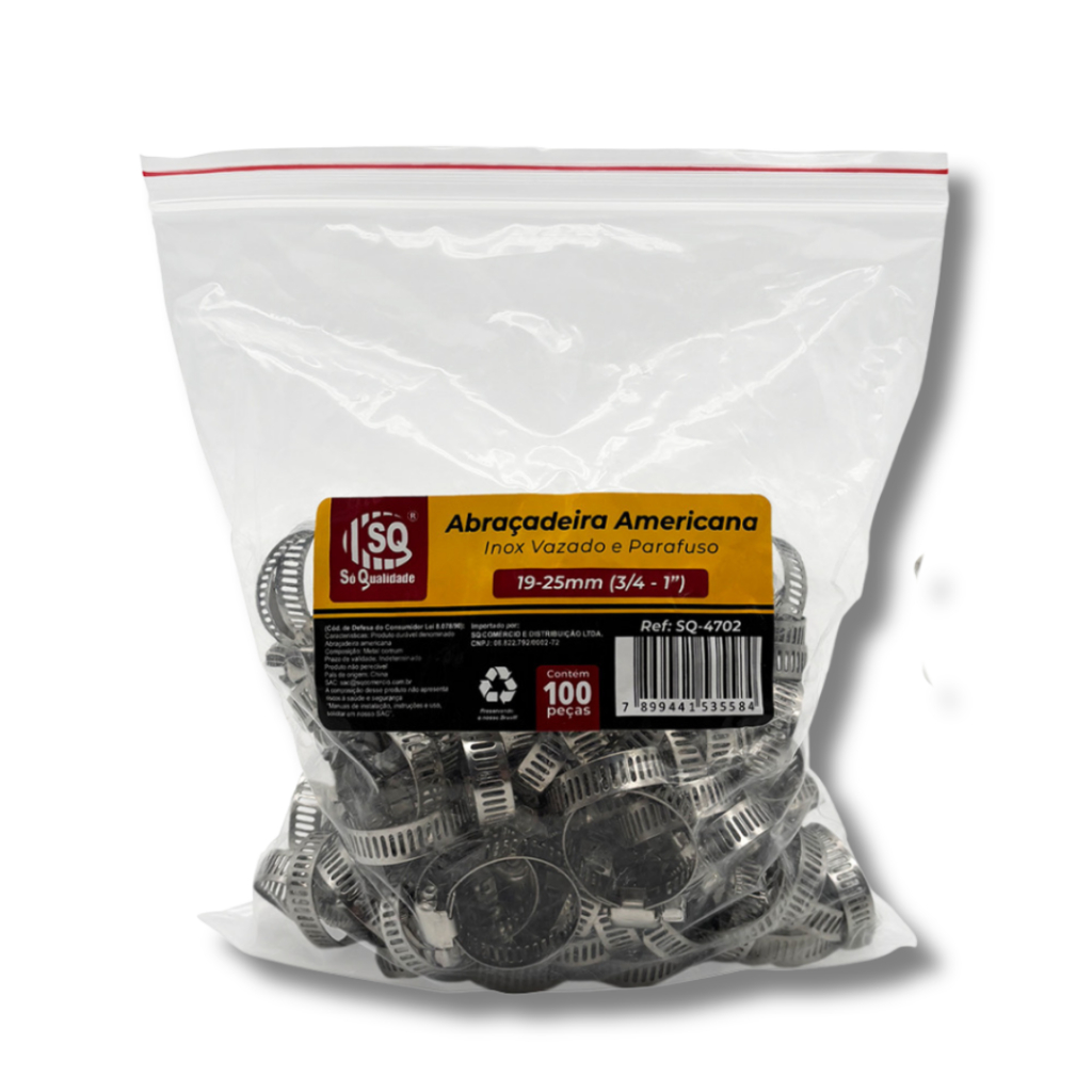 Kit com 100 ou 200 Abraçadeiras Americanas em Aço 19–25mm (3/4