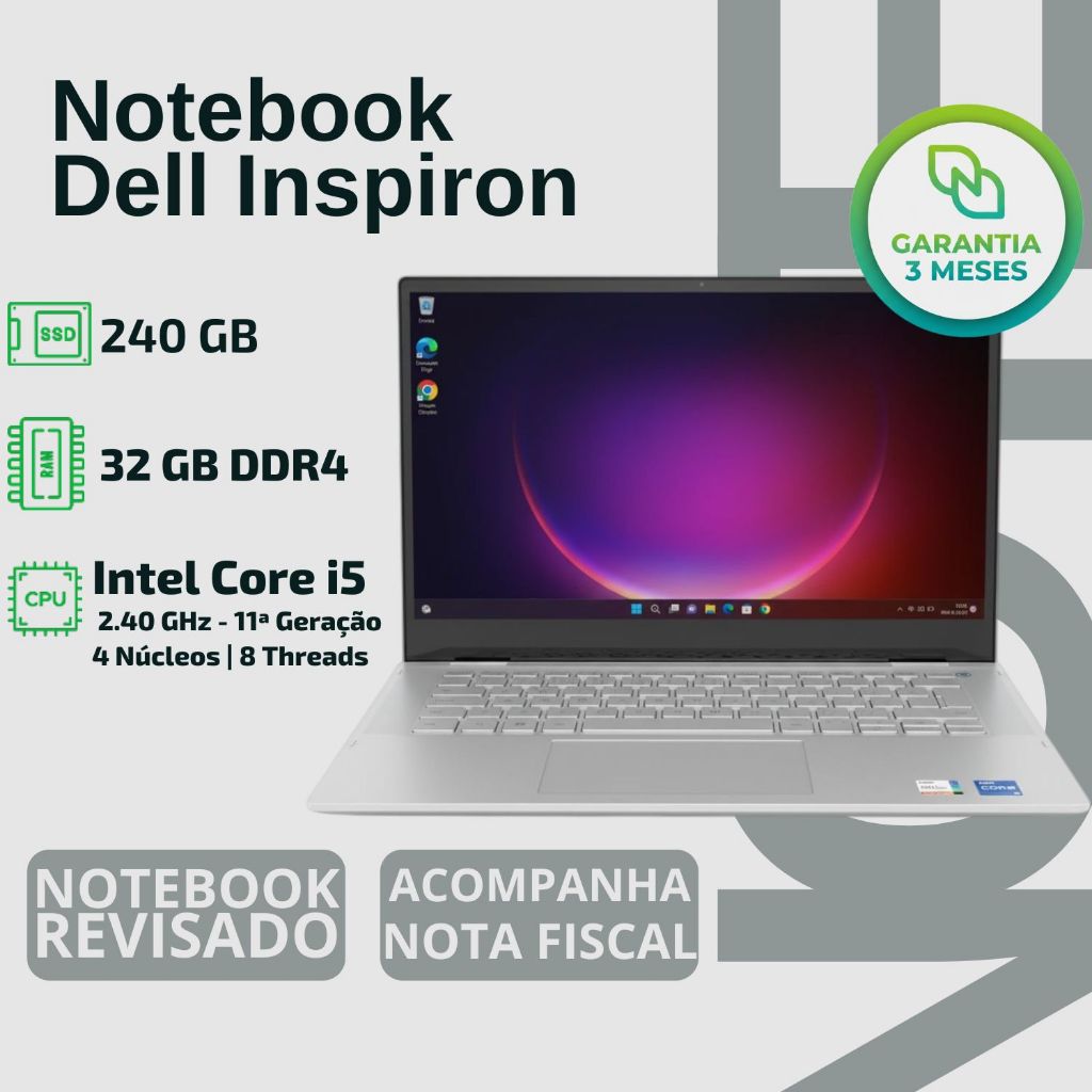 Notebook Dell Touch Screen 14" | Core I5 2.40 Ghz | 32gb Ram | Ssd 240gb - Trabalho, Apresentação, Toque na Tela, Tablet