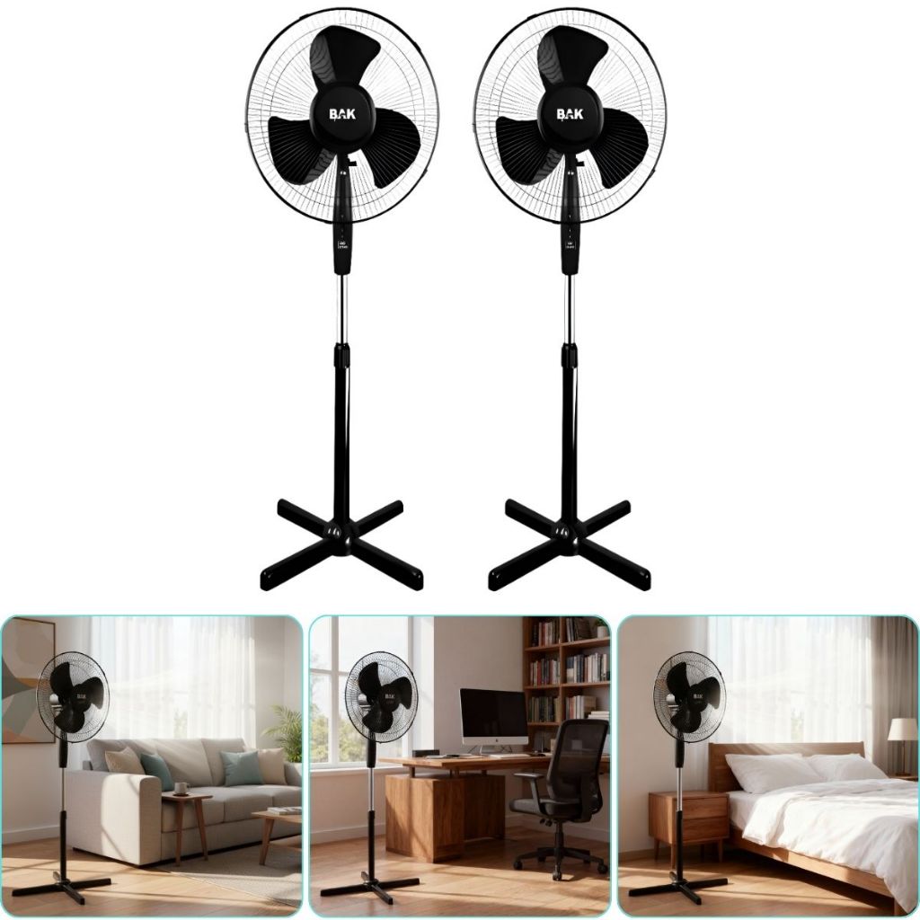 Kit 2 Ventilador Pedestal BAK 3 Hélices 110V ou 220V Escolher na Compra 45 W Potência 100% Ferro 60 Hz Silencioso