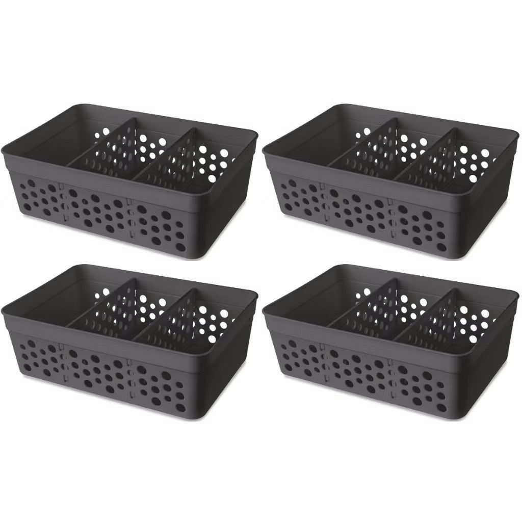 Kit 4 Cestos Organizadores 2 Divisórias Removíveis 17x11x5,5 Caixa Organizadora Usual Utilidades