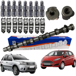 Kit 08 Tuchos + 08 Balancim Com Eixo de Comando Ford Ka Ecosport Fiesta Motor Zetec Rocam 1.6 3 Vias
