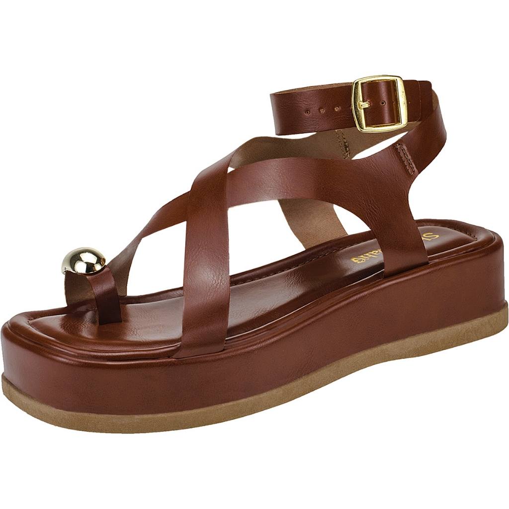 Sandália Feminina Flatform Papete Plana Shekinah Confortável Tiras Fivela Enfeite Metalizado Chique em Oferta na Shopee