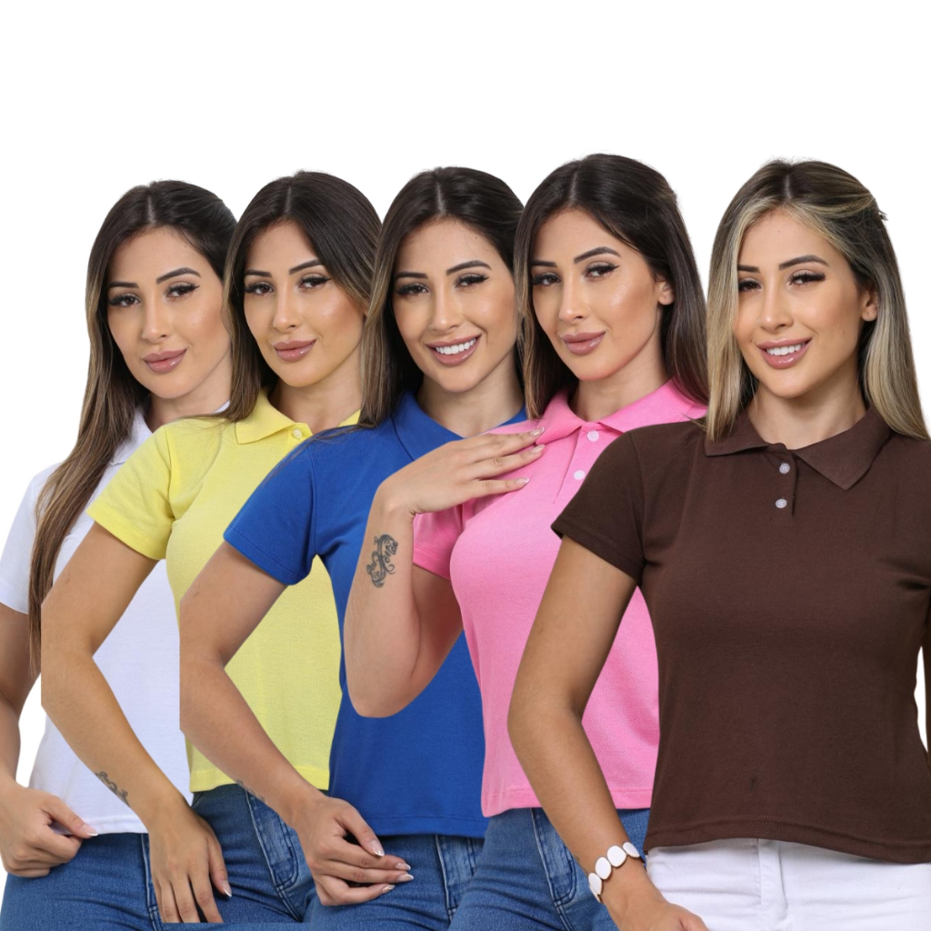 Kit 5 Camiseta Feminina Gola Polo Blusa Social Manga Curta Revenda Uniforme Trabalho Atacado