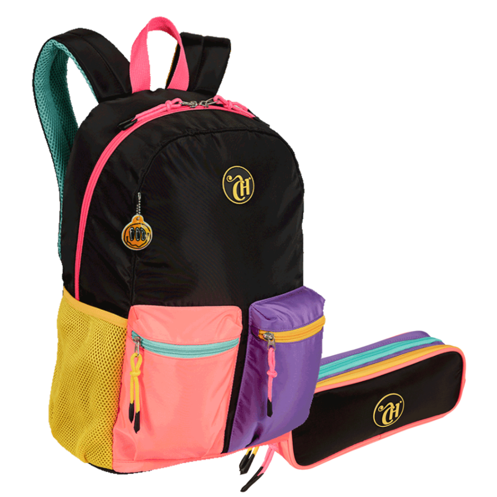 Capricho Contrast Kit Mochila E Estojo  Preto E Rosa