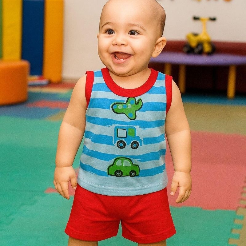 Conjunto Verão Regata Estampada e Short Bebê Menino