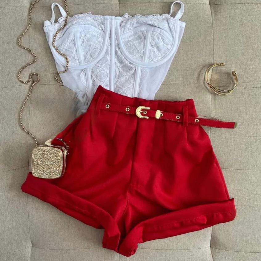 Conjunto Verão Final de Ano Cropped Corselet e Short Alfaiataria