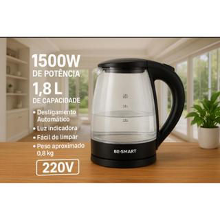 Chaleira Elétrica De Vidro 1,8L Vidro Be Smart Preto 220V em Oferta na Shopee