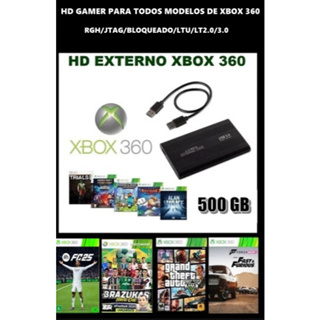 Hd Gamer externo para Xbox 360 JTAG/ RGH/BlOQUEADO/LT/LTU 500 GB com 165 títulos com Exploit em Oferta na Shopee
