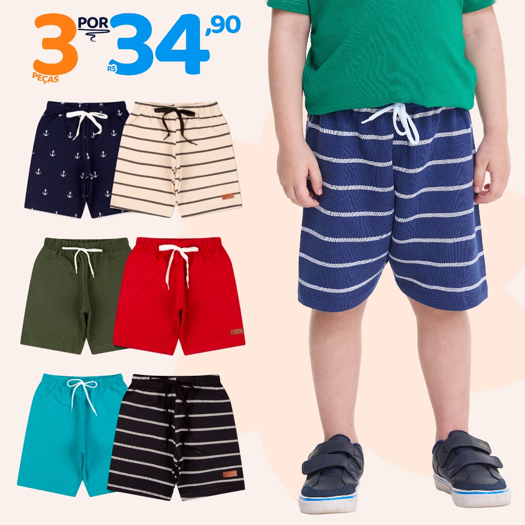 Kit Sortido 3 Bermudas Infantil Menino 1 ao 10 em Oferta na Shopee