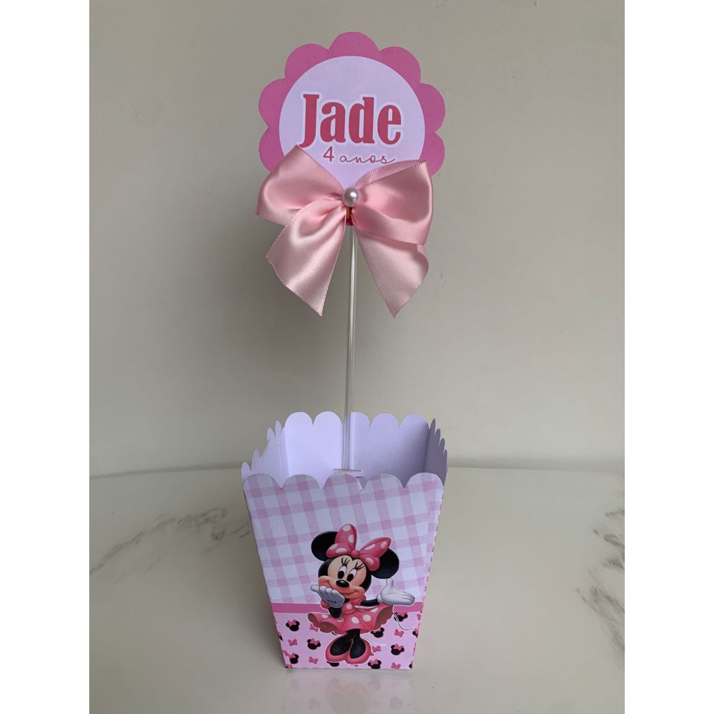 Centro de Mesa Cachepot Personalizado MINNIE ROSA - Semi Montado - lembrancinhas - aniversário