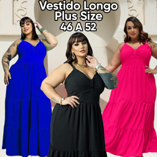 VESTIDO LONGO FEMININO ELEGANTE PLUS SIZE LOOK CHIQUE ALÇA REGULAVEL DECOTE SEXY 46 A 52 em Oferta na Shopee