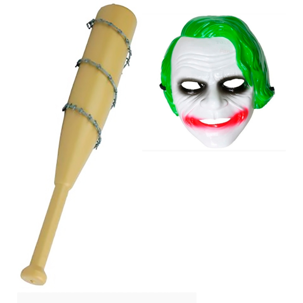 Máscara Coringa Joker Palhaço + Taco Bastão Festa Fantasia Terror Oferta Elmo