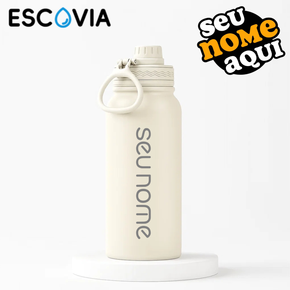Garrafa Térmica Aço Inoxidavel Parede Dupla Personalização de nome com tampa e Alça 600ml em Oferta na Shopee