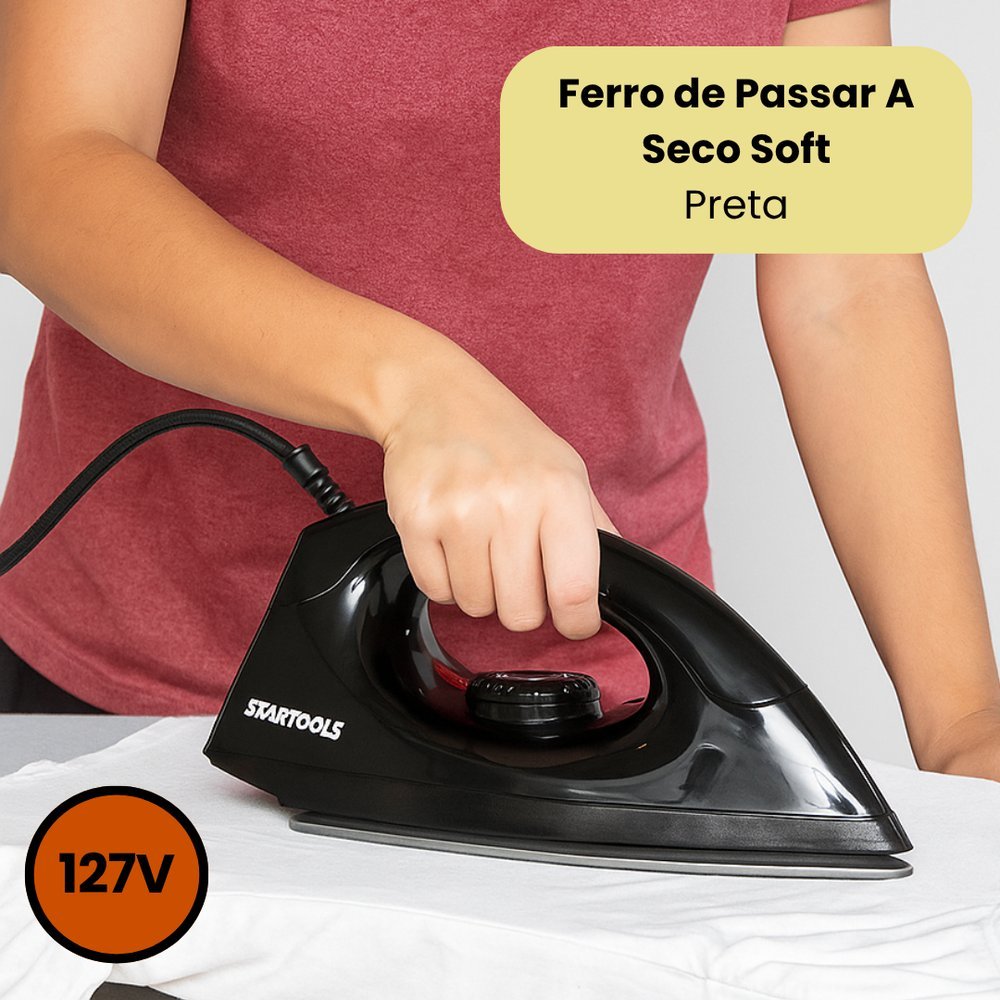 Ferro de Passar a Seco Soft 127V ⚡ 1000W Base Cerâmica Antiaderente Leve e Potente Preto