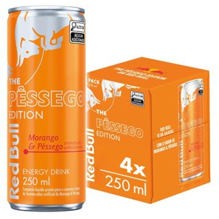 Pack de 4 latas Red Bull Energético, Morango e Pêssego, 250ml em Oferta na Shopee