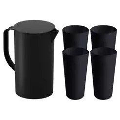 Kit Cozinha Coza Brinox BPA Free Preto Jarra Cozy com Tampa 2L + 4 Copos 500ml Bebida Cozinha
