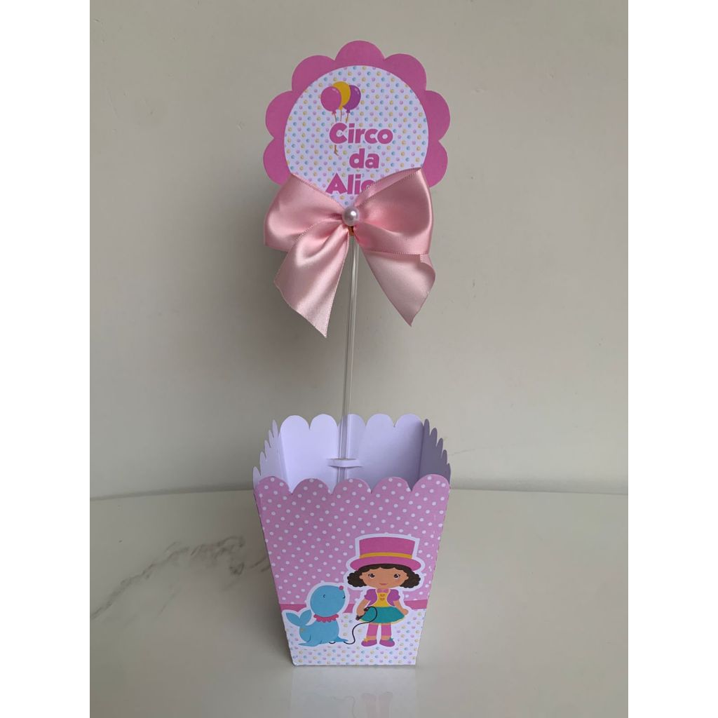 Centro de Mesa Cachepot Personalizado CIRCO ROSA  - Semi Montado - lembrancinhas - aniversário