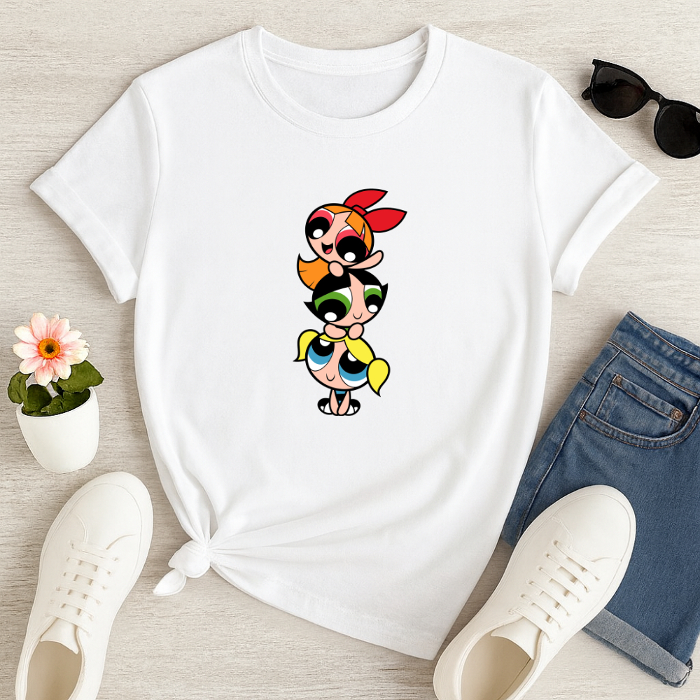 Camisa T-Shirt Feminina Casual Algodão  Baby Look 100% Algodão Estampada Meninas Super Poderosas