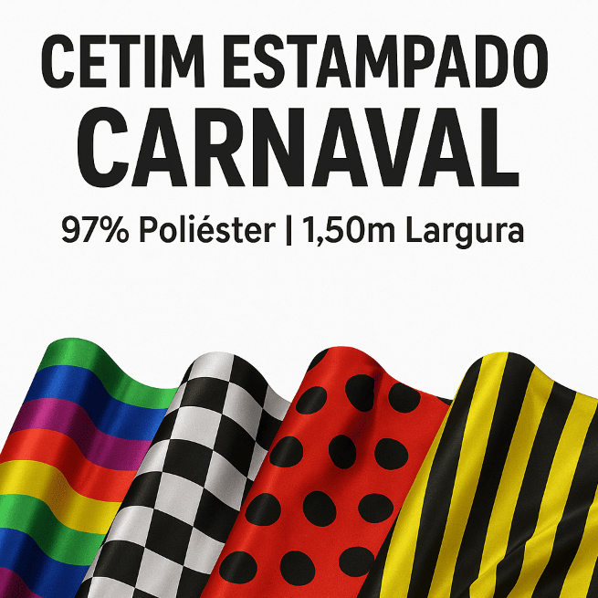 6 Metros De Tecido Cetim Estampado Carnaval –  (97% Poliéster / 1,50m de Largura)