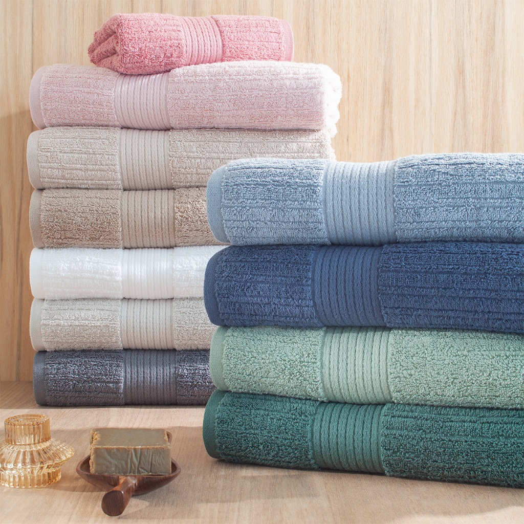 Kit Jogo de Toalhas Buddemeyer 4 Peças Banho e Rosto Fio Penteado Canelado 100% Algodão