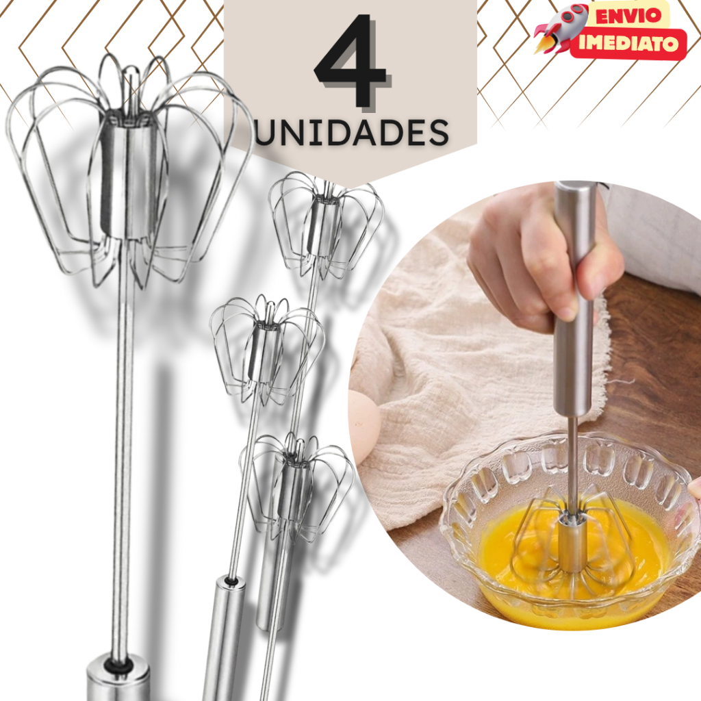 Kit de Mixers Semi Automáticos em Aço Inox 19cm – Batedor de Ovos - Mixer Semi Automático