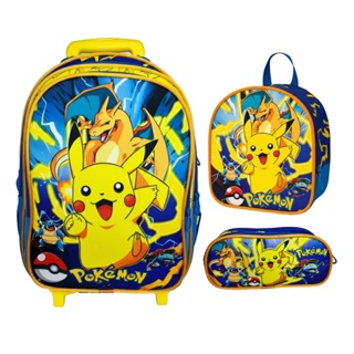 Kit Mochila Escolar Com Rodinha Estojo Lancheira Pokemon em Oferta na Shopee