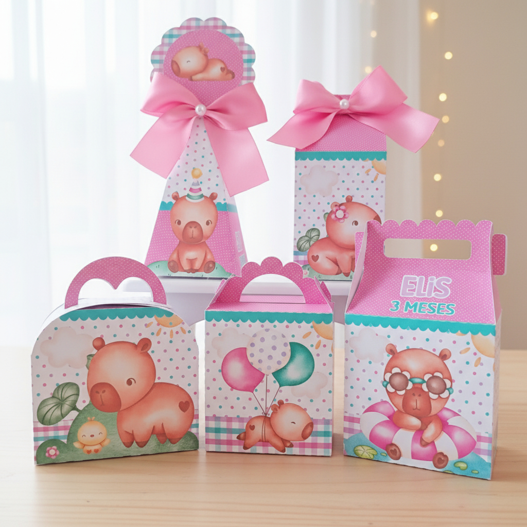Kit Festa Capivara Aquarela | Caixinhas Personalizadas Aniversário Lembrancinhas Mimos