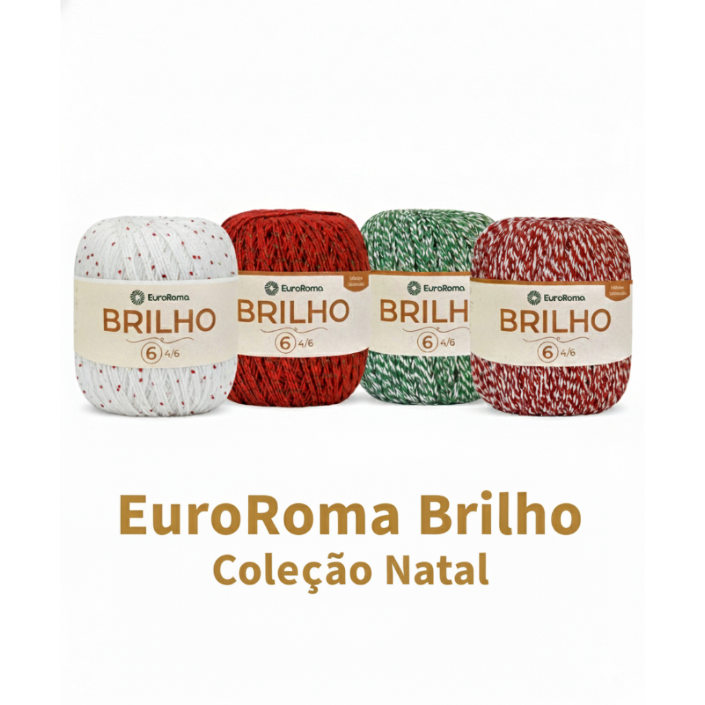 Barbante EuroRoma Brilho 4/6 nº6 400gr 406m Natal Crochê Tricô Macramê 