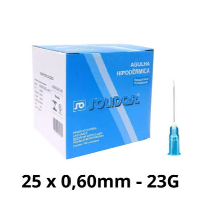 Agulha Hipodérmica Cx C/ 100 Unidades  25x0,60mm (Azul) - Solidor