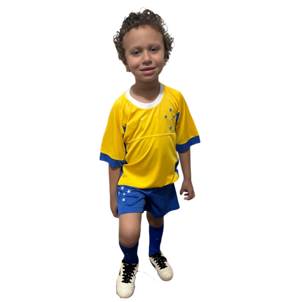 Conjunto Infantil Cruzeiro Goleiro Camisa Shorts Meião Oficial Revedor