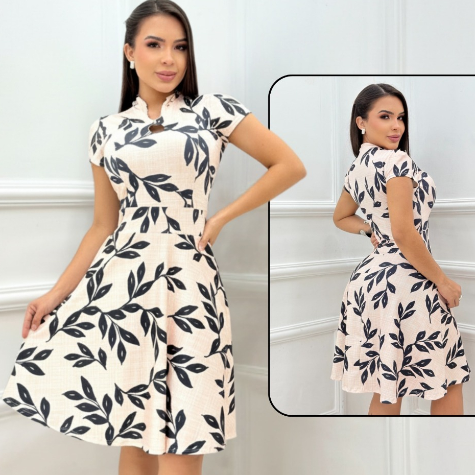 Vestido Feminino Solto Rodadinho Manga Bufante  - Sofisticação e Leveza em Oferta na Shopee