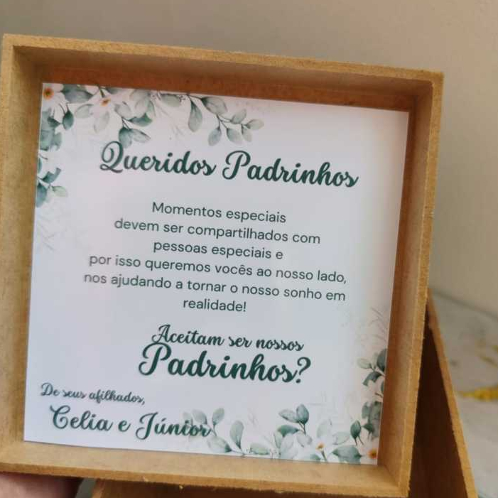 Adesivo Convite Padrinhos Para Tampa de Caixa Mdf para Casamento, Pajem, Daminha, Floristas- Vários Tamanhos