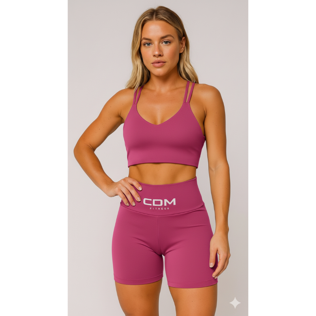 Conjunto Short Cintura Alta Modeladora e Cropped Top Cropped Alça Duplas Academia Gringa