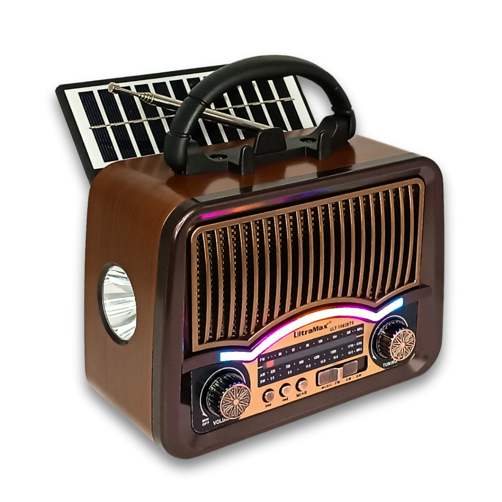 Rádio Portátil Bluetooth Painel Solar Rádio com lanterna FM AM SW USB TF ULT-7082BTS
