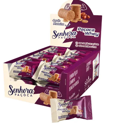 Paçoca Whey Protein Sem Açúcar - Senhora Paçoca - Caixa 24un com 4g de Proteína em Oferta na Shopee