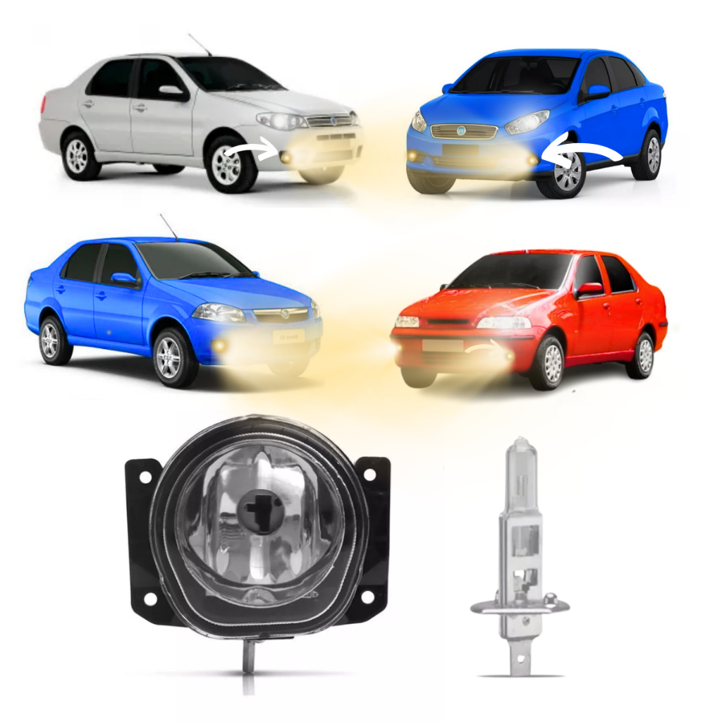 Farol de Milha Auxiliar Fiat Grand Siena G2 G3 G4 2002 a 2021 EL ELX Attractive Fire + Vidro H1