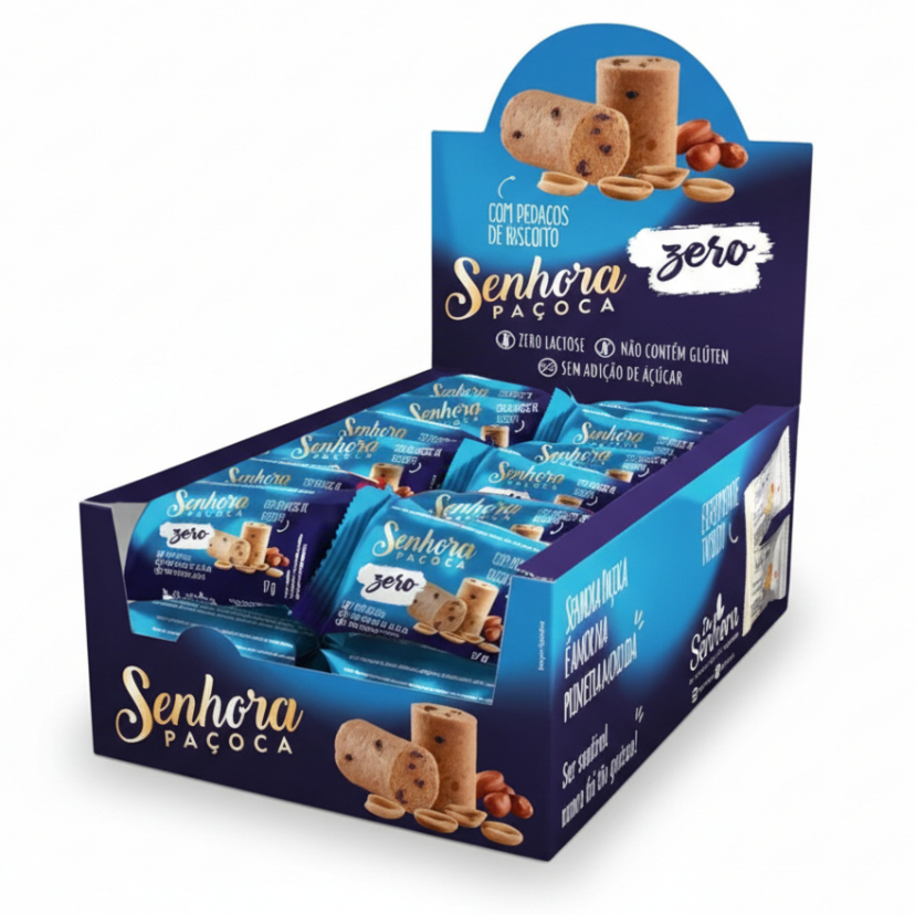 Paçoca Zero Açúcar com Biscoito Sabor Cookies and Cream - Display.