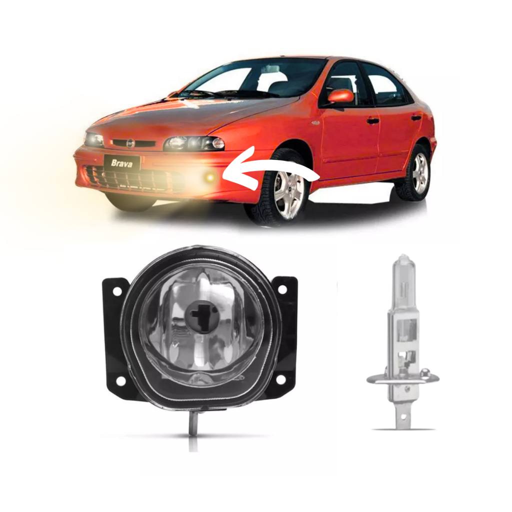 Farol de Milha Auxiliar Fiat Brava 1999 2000 2001 2002 2003 SX EXL HGT Lente em Vidro Lâmpada H1