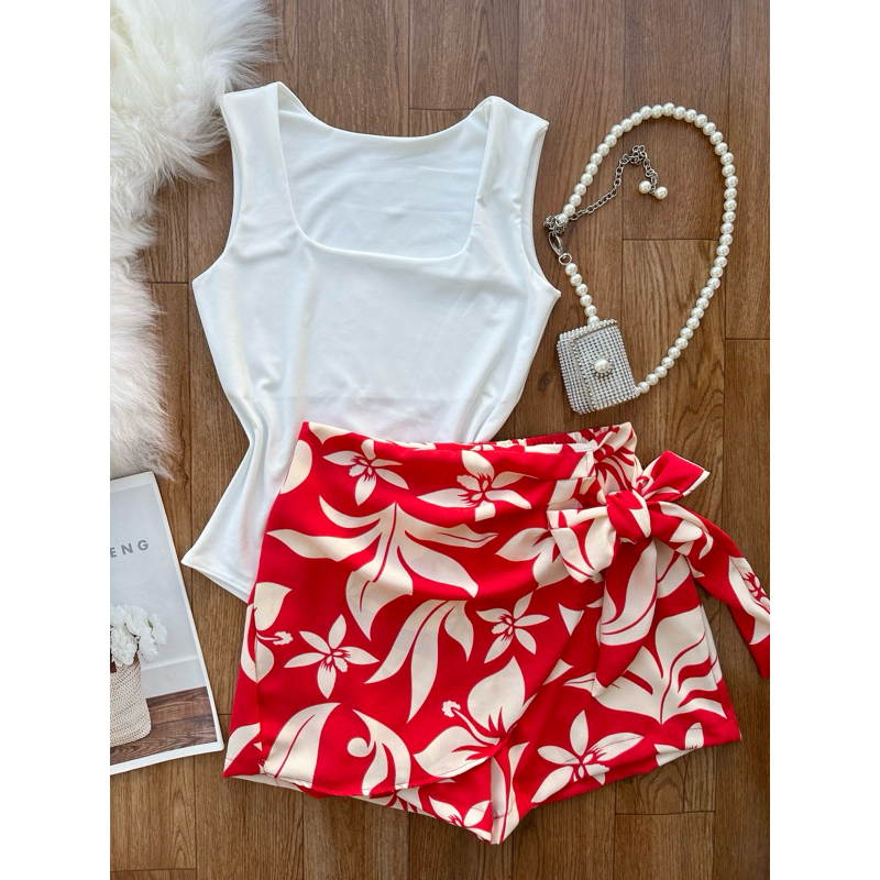 Conjunto de body suplex com saia com short estampado com forrado em Oferta na Shopee