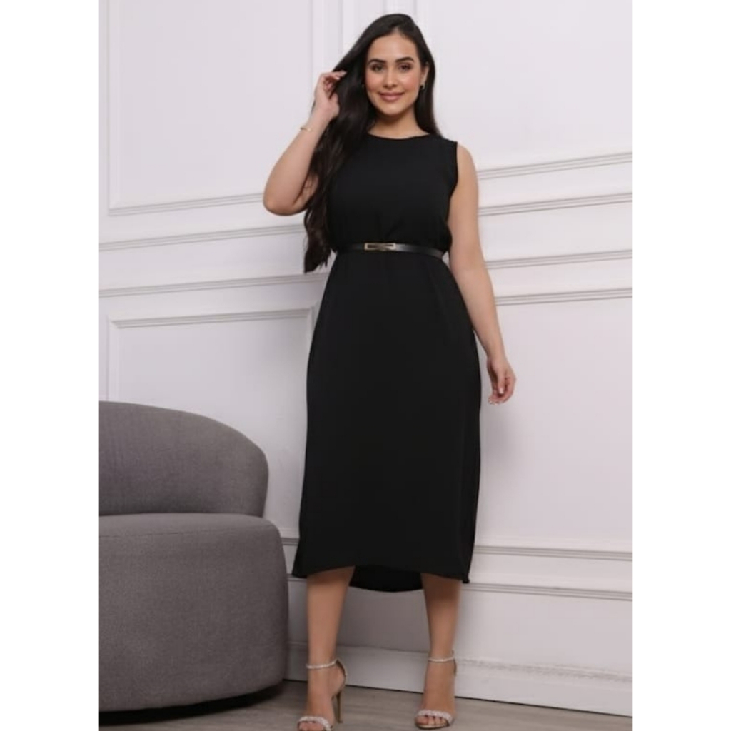 Vestido Midi Feminino com Alcinha Tecido Duna Soltinho Não é Transparente