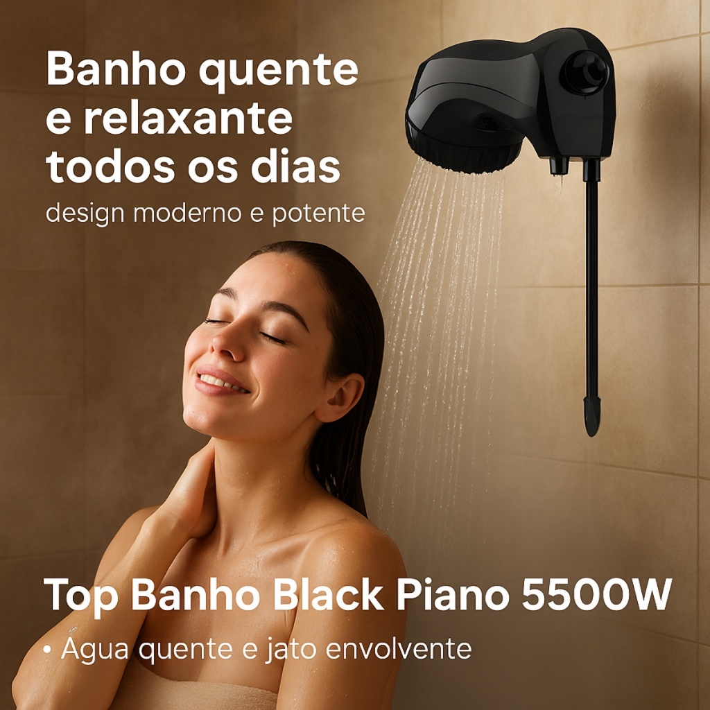 “Chuveiro Top Banho Black Piano 5500W 127V Sintex – 4 Temperaturas, Design Premium”