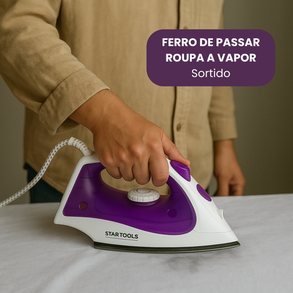 Ferro de Passar a Vapor Premium 220V 💨 1500W Spray Água Base Cerâmica Antiaderente Cores Sortidas