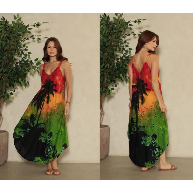 Vestido longo trapezio de bolso alça regulável em Oferta na Shopee