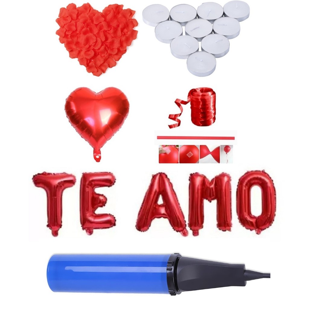 Kit Romantico - 1000 Pétalas Artificiais + 6 Balão Coração + 20 Velas + Balão Te amo + Fitilho + Gota Cola + Bomba