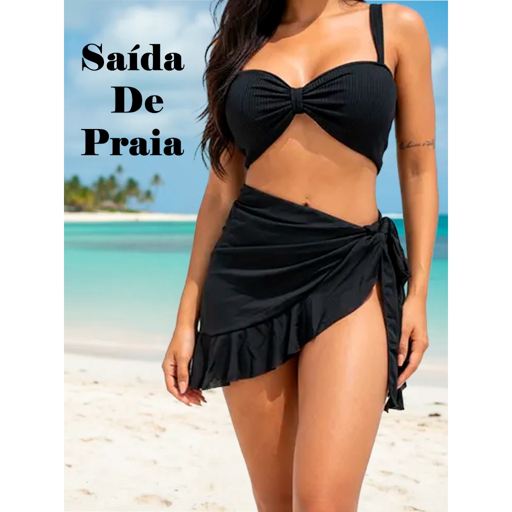 Saída de Praia Canga Amarrar Saia Pareo Curta Babado Verão Moda Feminina em Oferta na Shopee
