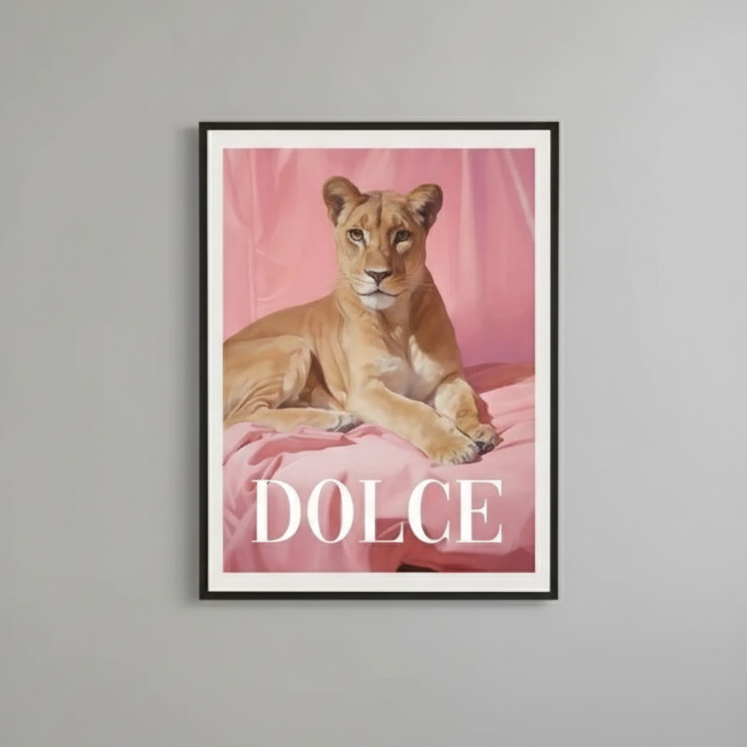 Quadros decorativos Leoa "DOLCE" em Rosa - Elegância Selvagem (1 peça)