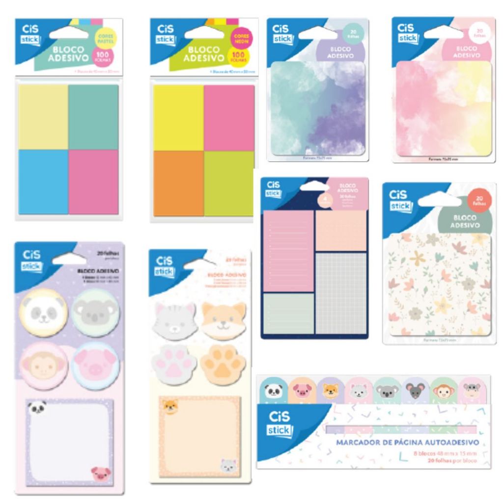 Bloco Adesivo Colorido Stick Notes CIS vários modelos