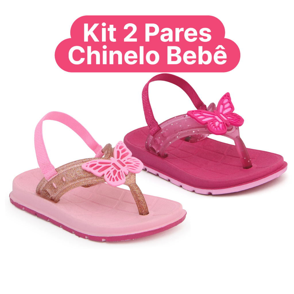 Kit 2 Pares Sandália Chinelo Menina Bebê Com Elástico Confortável