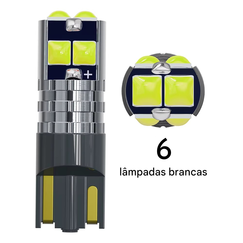 Par Kit 2 Lâmpadas Pingo T10 6 Chip Led Smd 3030 Farol Farolete Meia Luz Teto Placa Canbus 12v