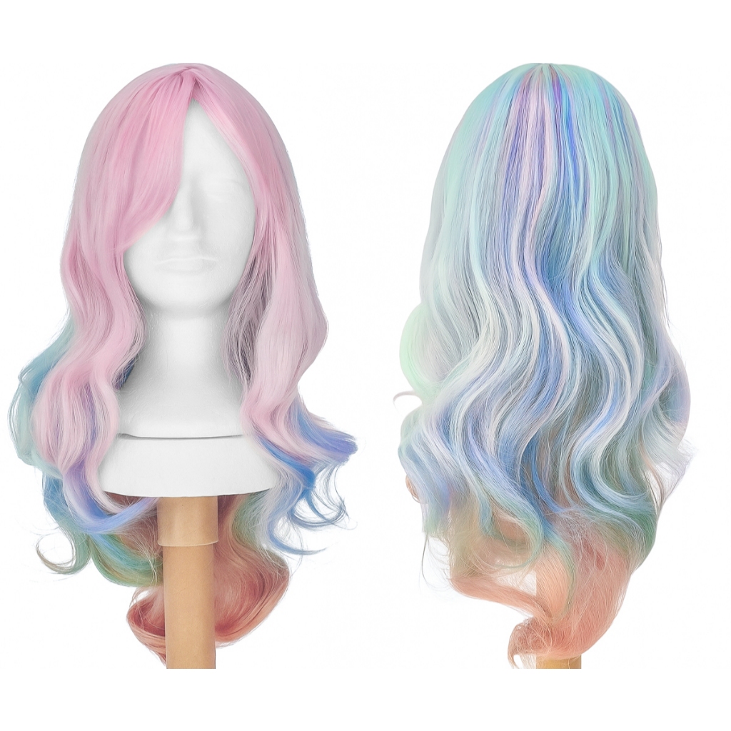 Peruca Colorida Arco-Iris Ondulada 61cm C/ Franja Lolita J-Fashion Wig Unicornio em Oferta na Shopee